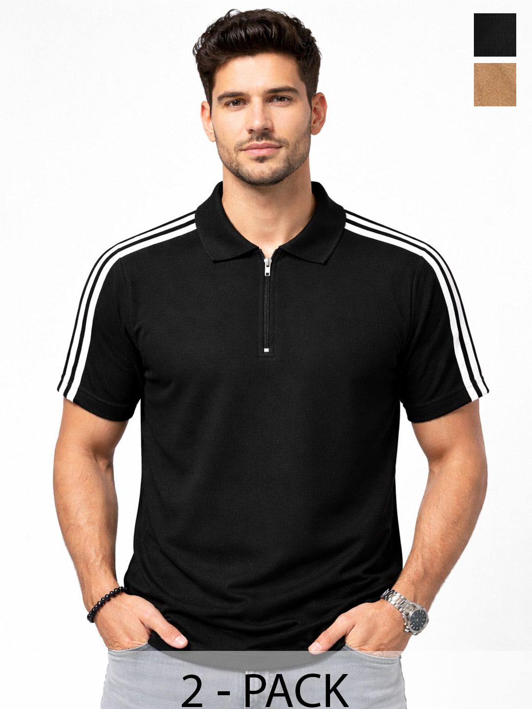 Organic Chics Men 2 Striped Polo Collar Dri-FIT Slim Fit T-shirt-picture-44