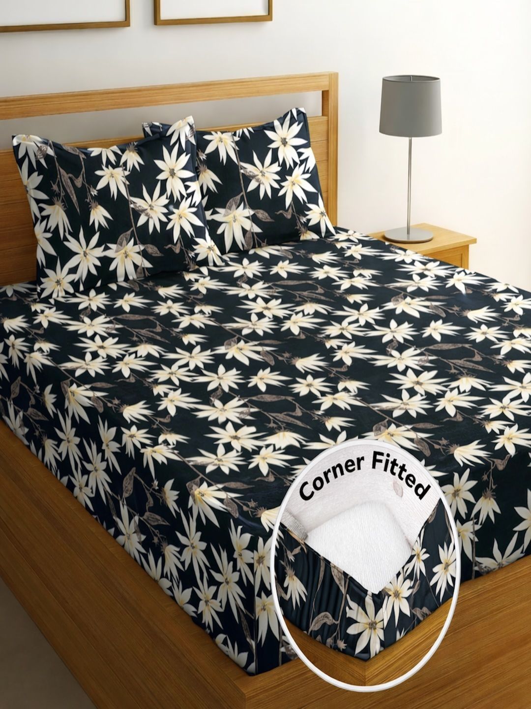IWS Black Floral Bedsheet with 2 Pillow Covers-picture-26
