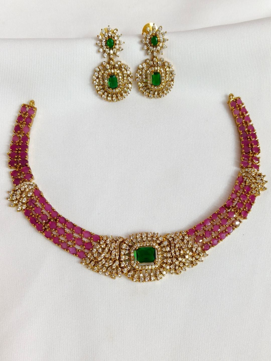 D Rio Fashions Brass-Plated Stone Studded & Beaded Necklace and Earrings-image-32