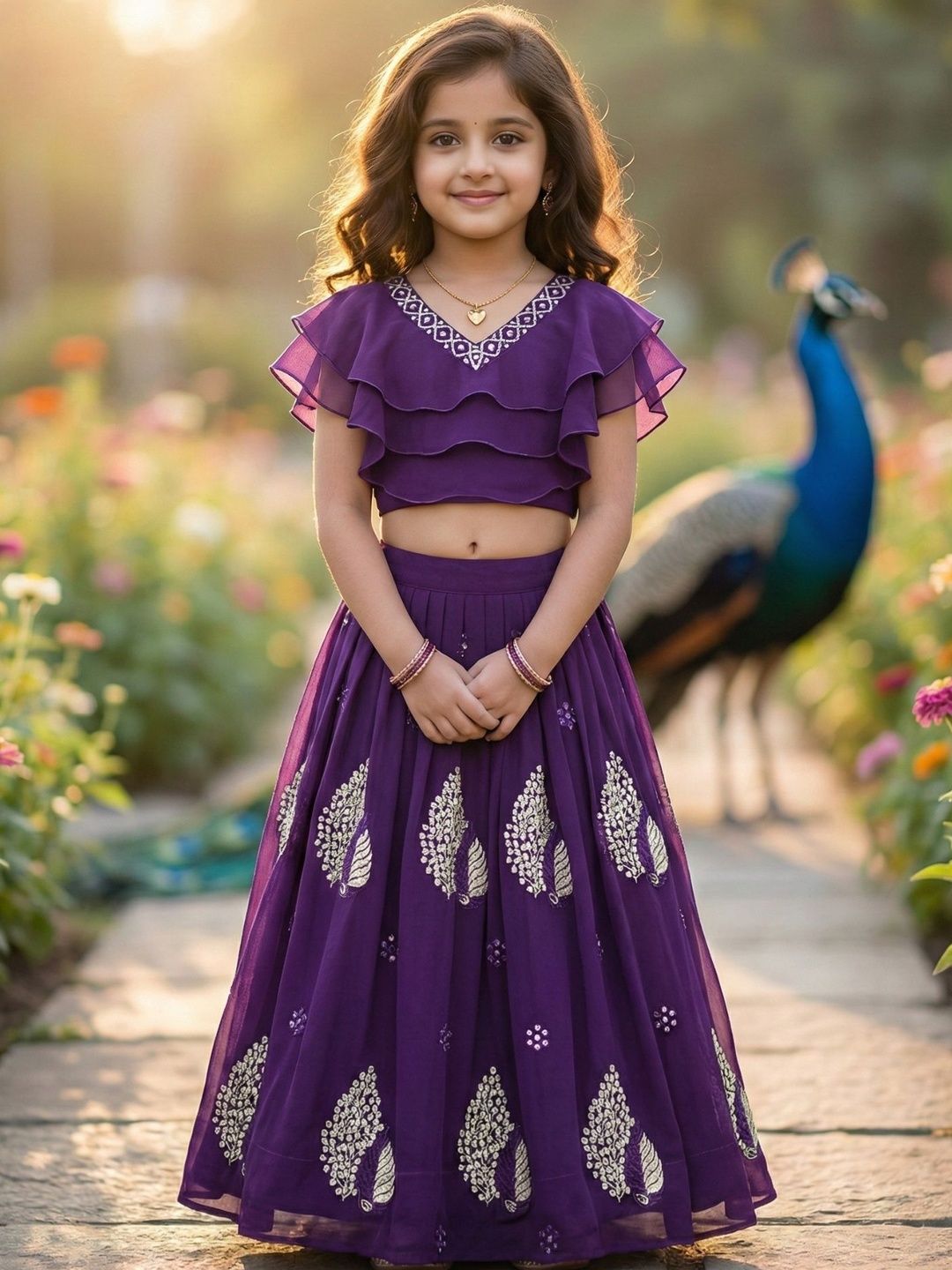 KALINI Girls Embellished Sequinned Ready to Wear Lehenga &