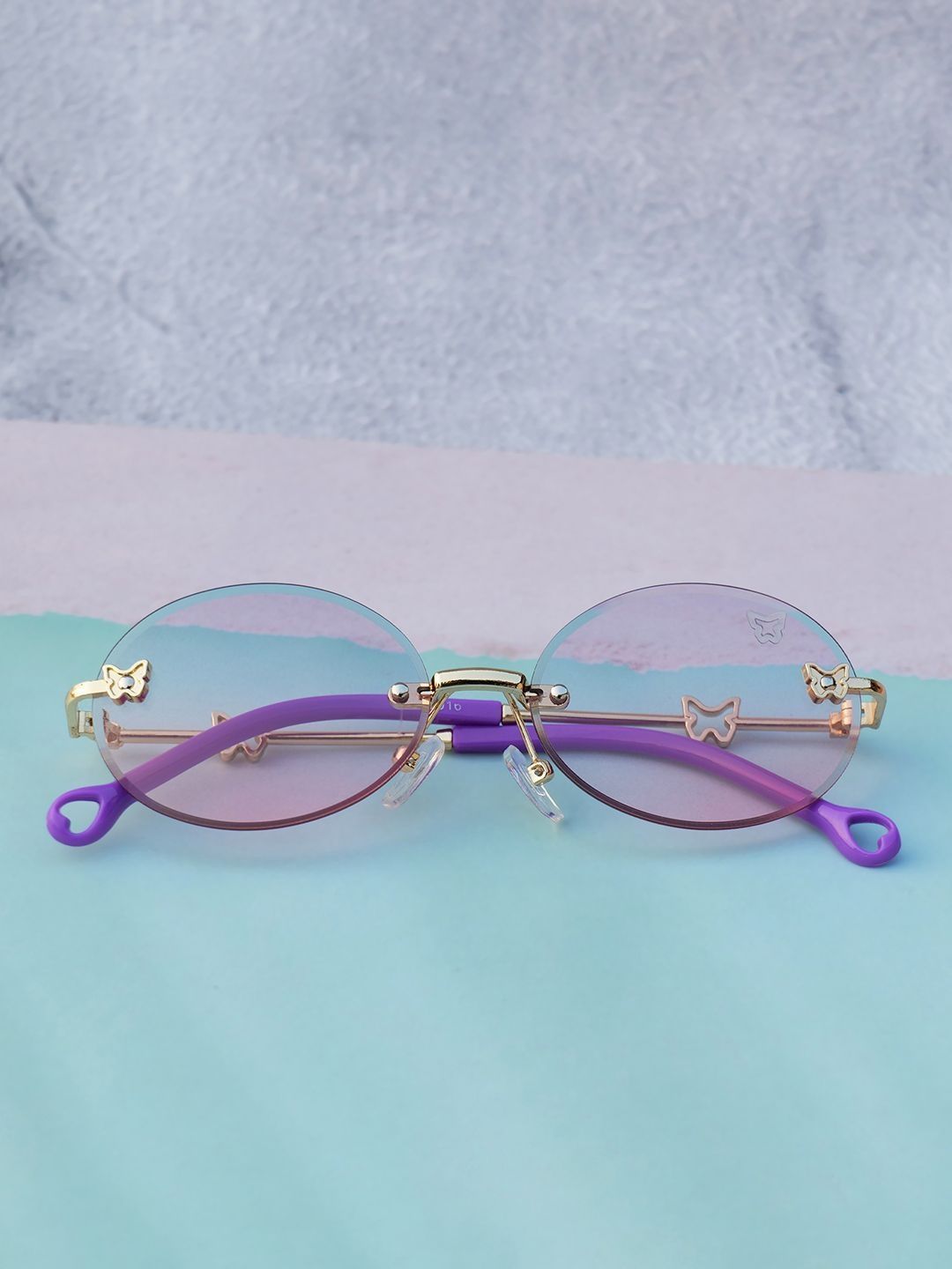DukieKooky Unisex Kids Pink Lens & Gold-Toned Oval Sunglasses with-picture-50