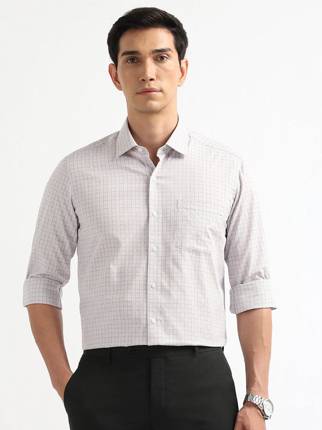 Arrow Manhattan Slim Fit Checked Pure Cotton Formal Shirt-picture-11