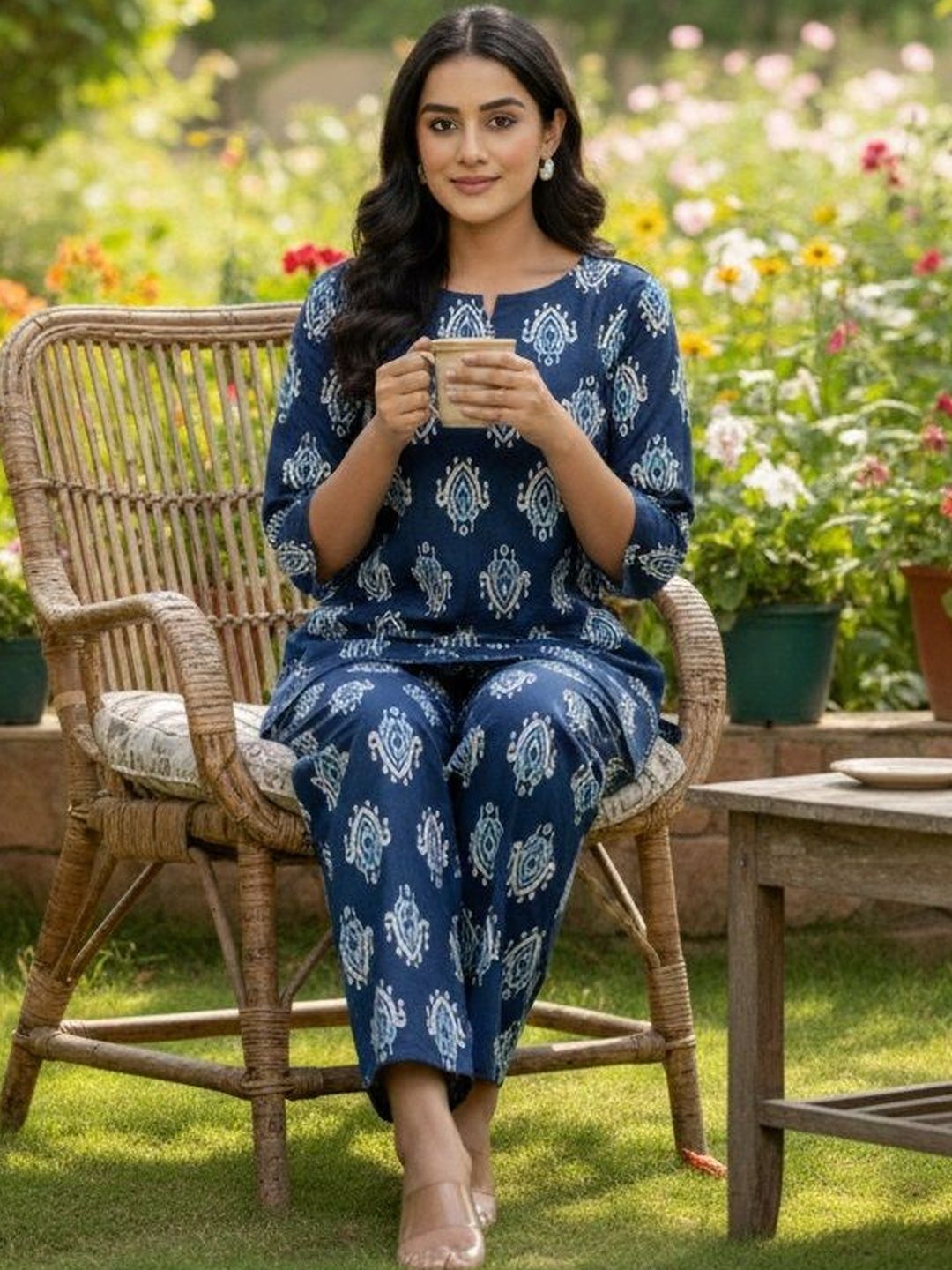 Serenita Women Three-Quarter Sleeves Printed Pure Cotton Night Suit-image-40