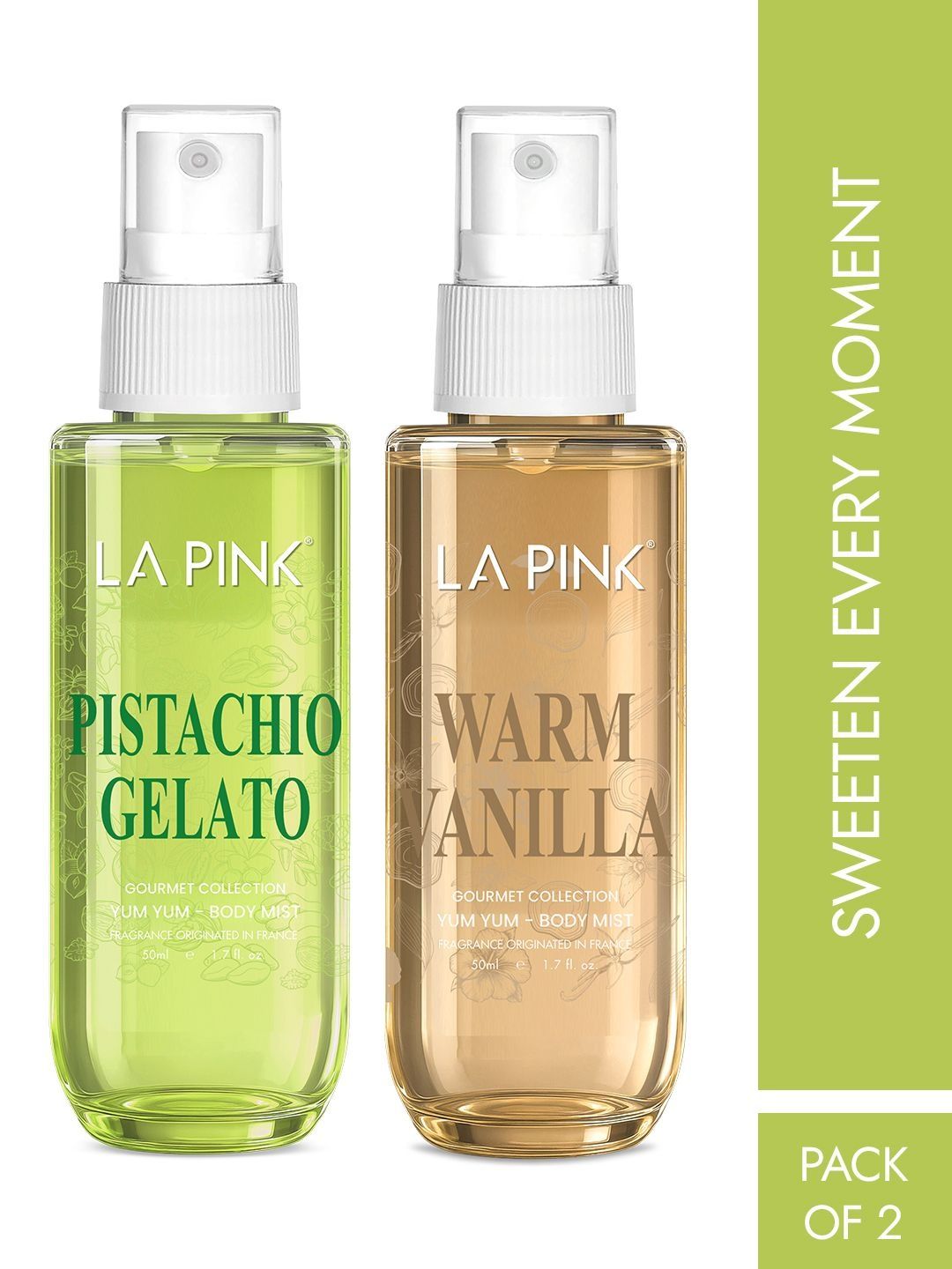 La Pink Set Of 2 Pistachio Galeto & Warm Vanilla Long Lasting Perfume Body Mist 50 ml Each-picture-26
