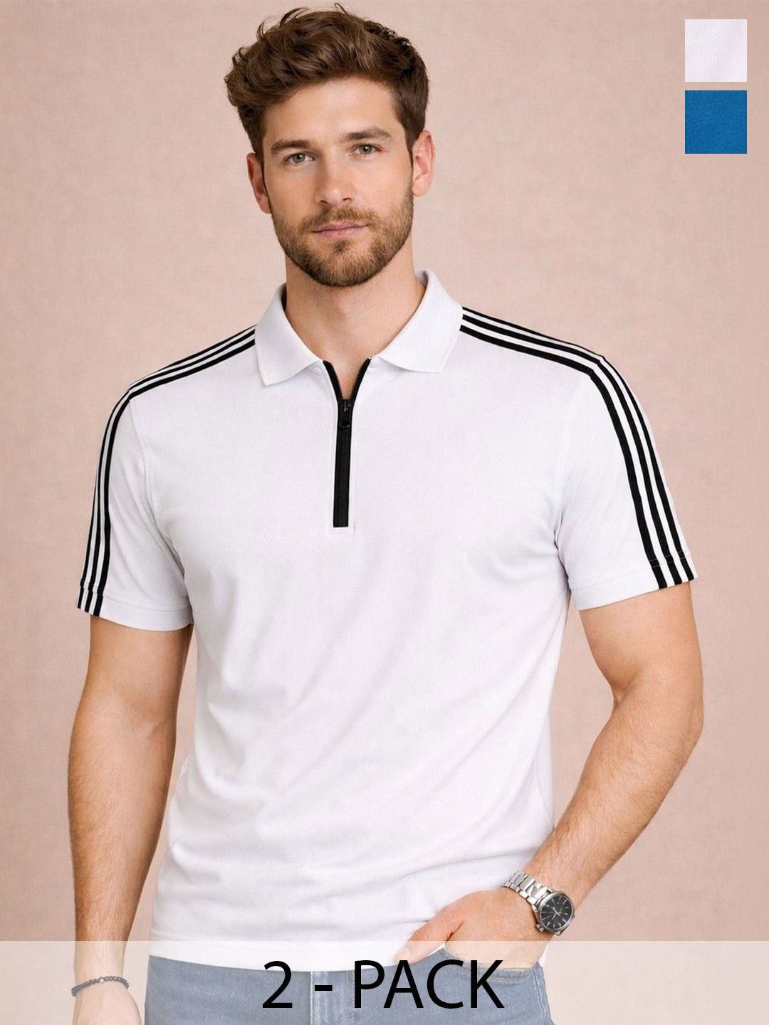 organic chics Men's Striped Polo Collar Regular Fit T-shirt-picture-27