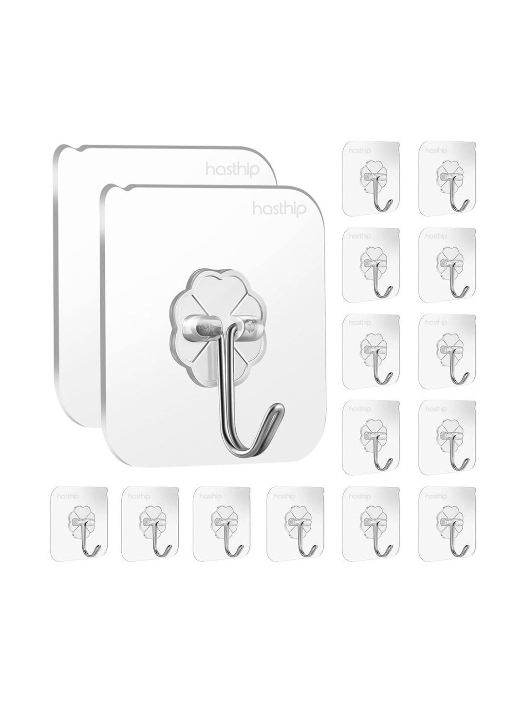 HASTHIP Transparent Self-Adhesive 16-Pcs Wall Hooks-image-43
