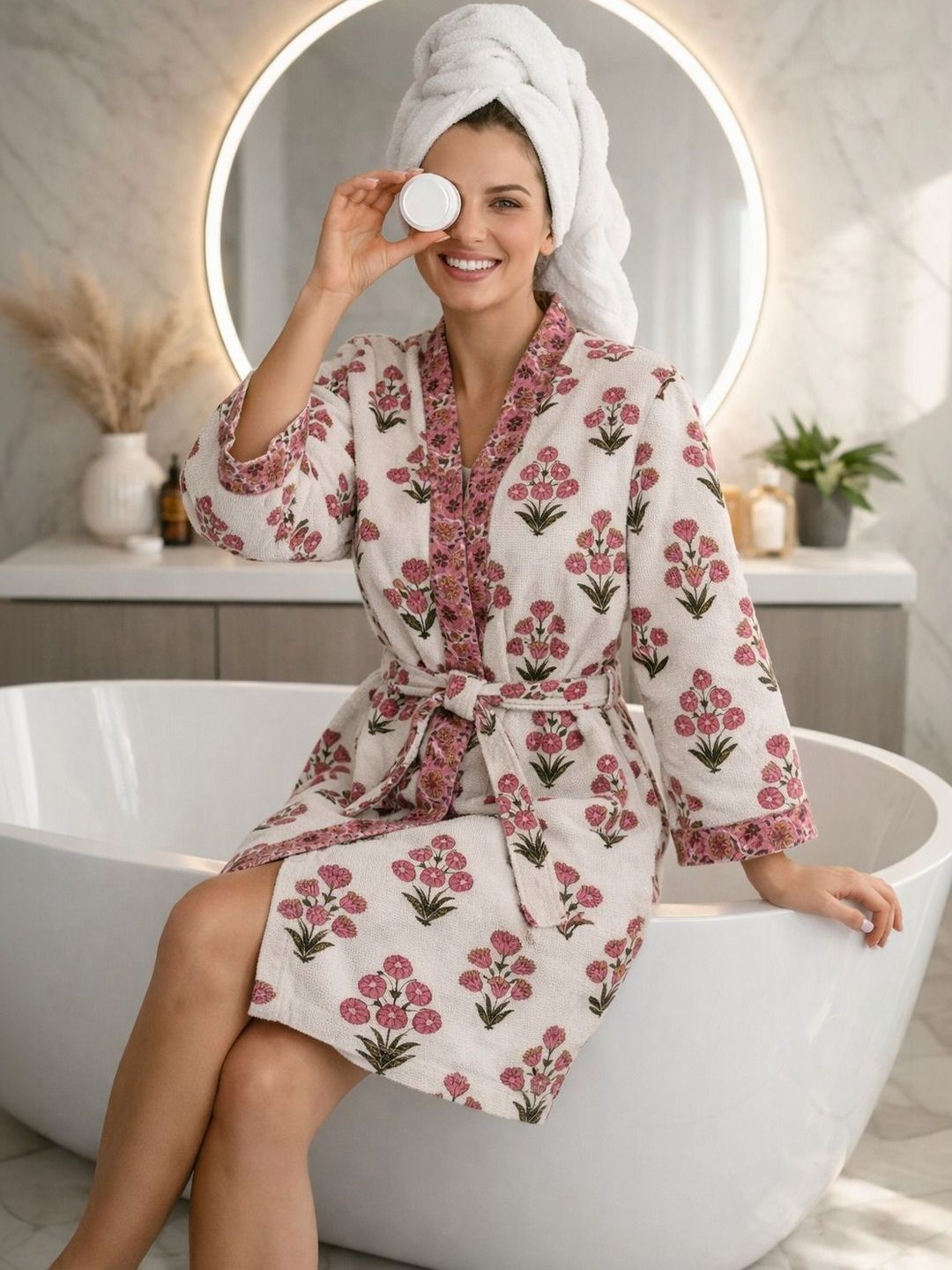 Jinaya's Printed Cotton Bath Robe & Wraps