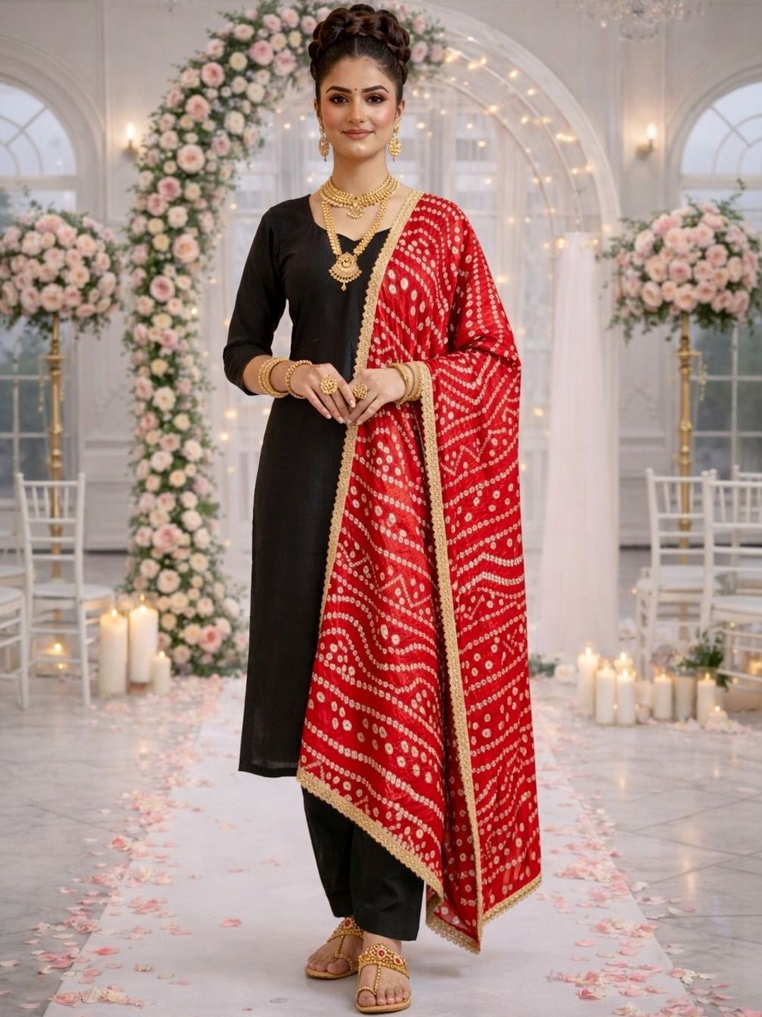 HERE&NOW Printed Bandhani Dupatta with Gotta Patti-picture-20