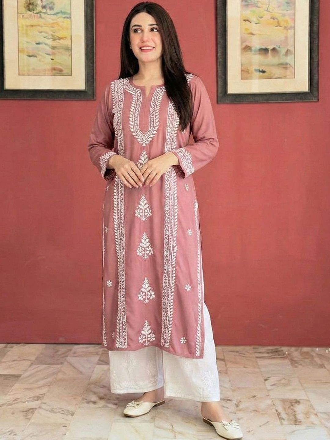 Moda Rapido Ethnic Motifs Embroidered Chikankari Chikankari Kurti-picture-16