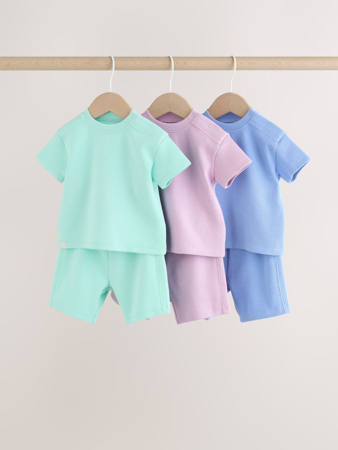 NEXT Set of 3 Pastels Pure Cotton Self Design T-shirt with Shorts Co-Ords-picture-20