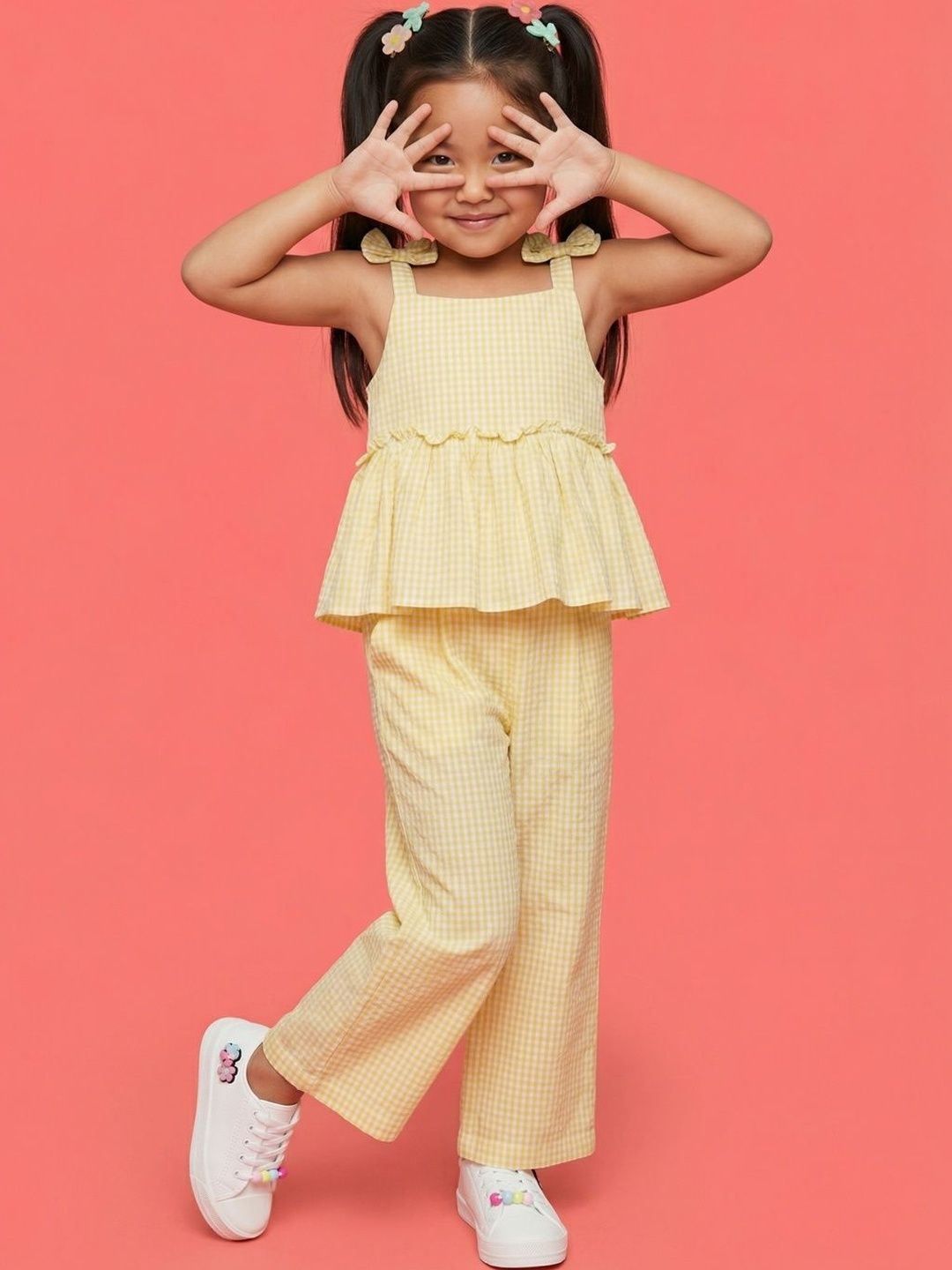 Nauti Nati Girls Checked Bow Detail Pure Cotton Top With Trouser