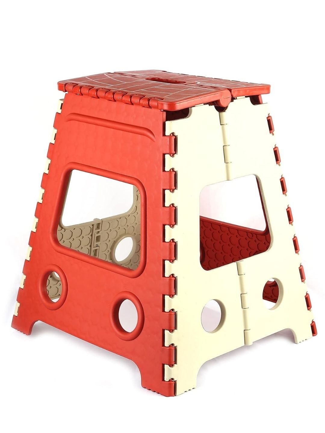 LACOPINE Red & Beige Colour-Blocked Foldable Step Stool-image-41