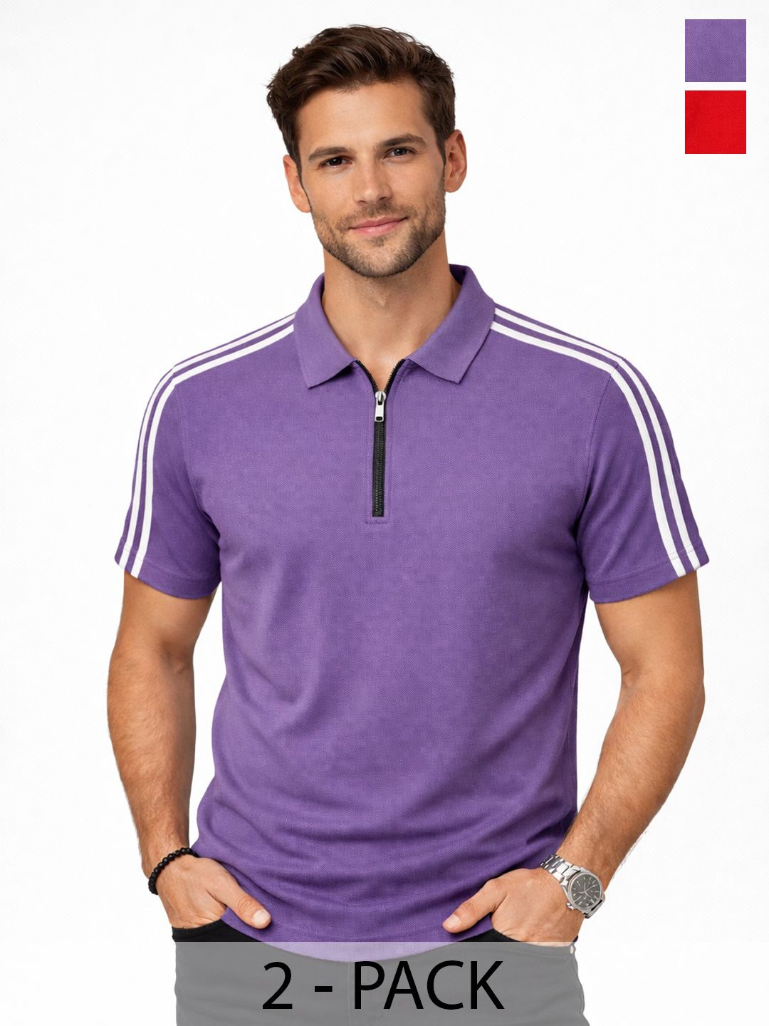 organic chics Men's Polo Collar Regular Fit Striped T-shirt-picture-47