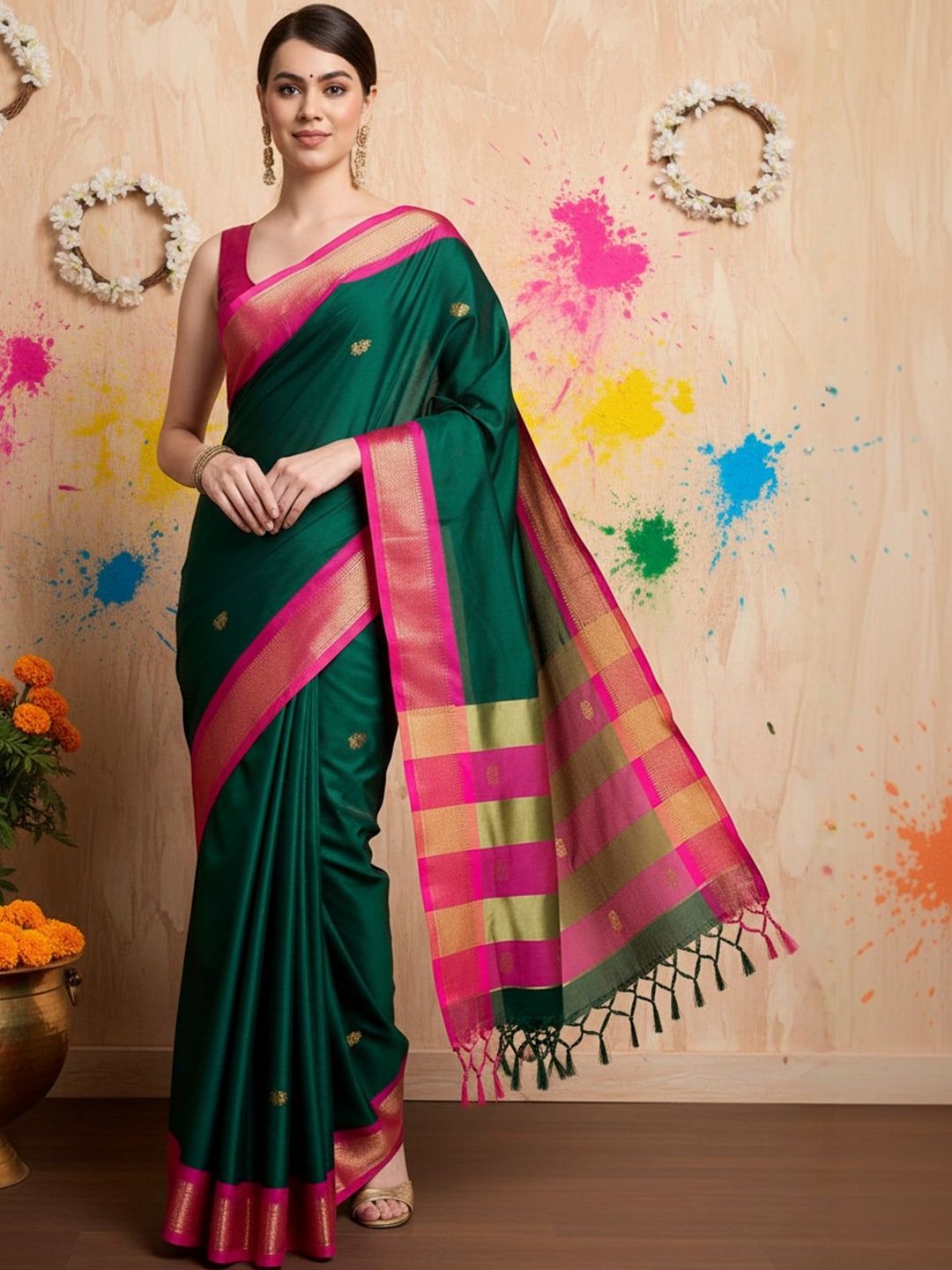 HERE&NOW Woven Design Zari Art Silk Kanjeevaram Saree-picture-49