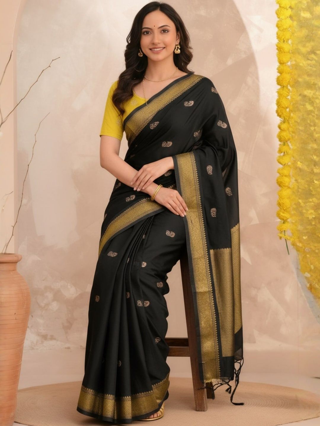 HERE&NOW Ethnic Motifs Zari Art Silk Kanjeevaram Saree-picture-34