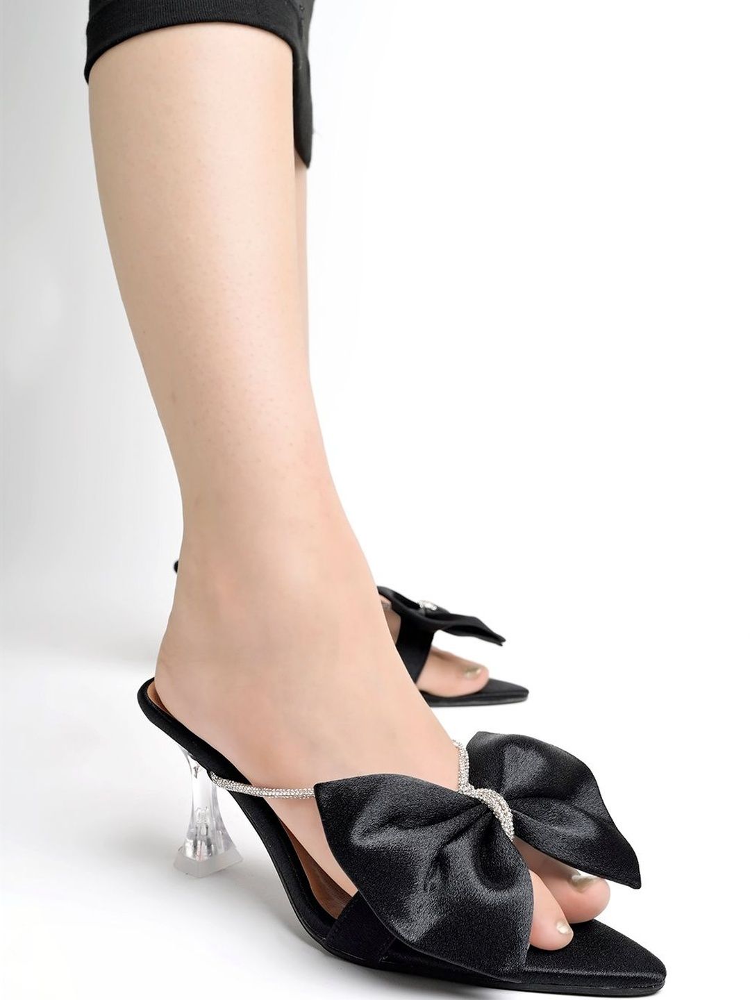 Shoetopia Suede Party Slim Heeled Mules with Bows-image-24