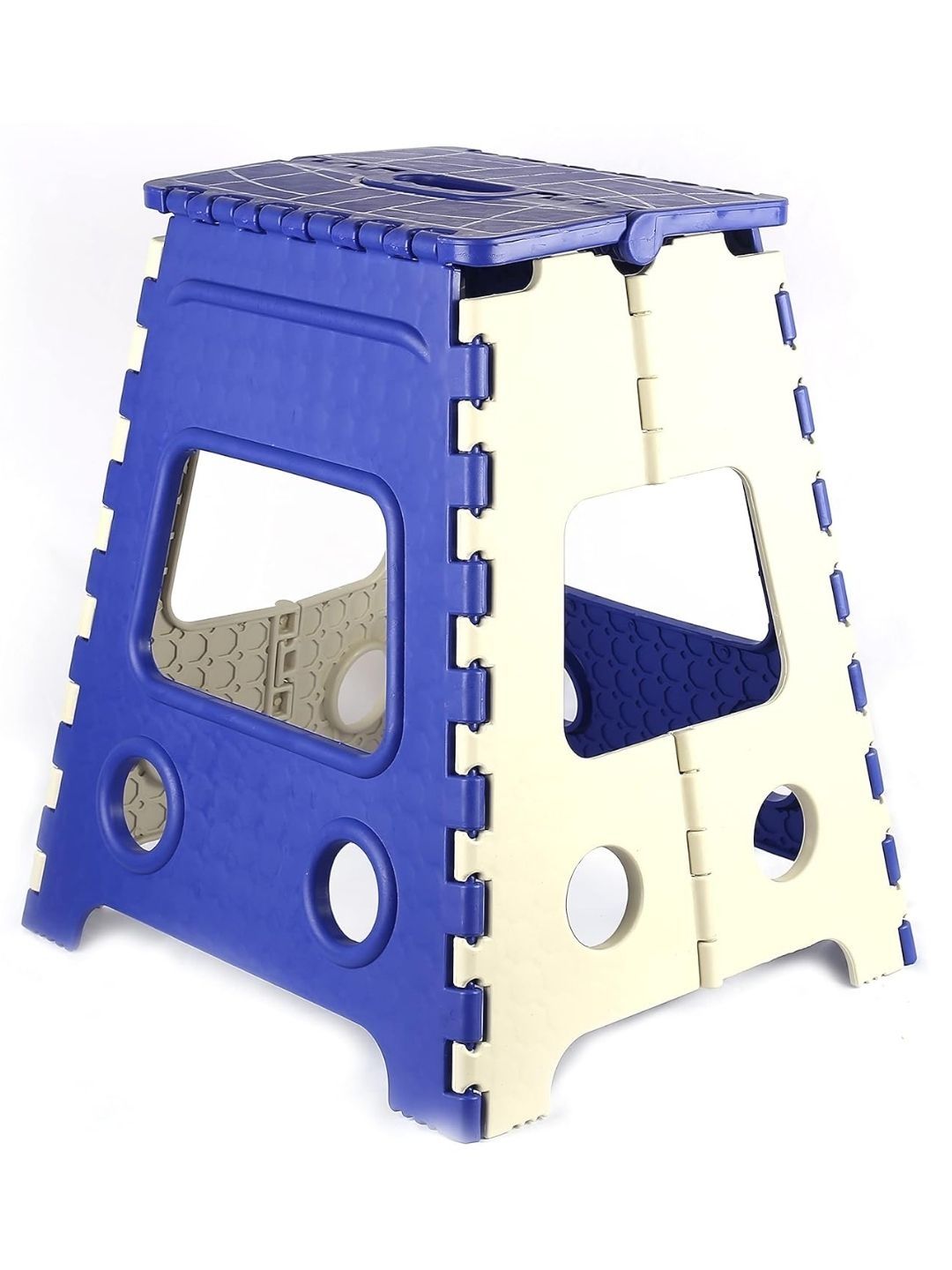 LACOPINE Blue & Beige Colour-Blocked Foldable Step Stool-image-5
