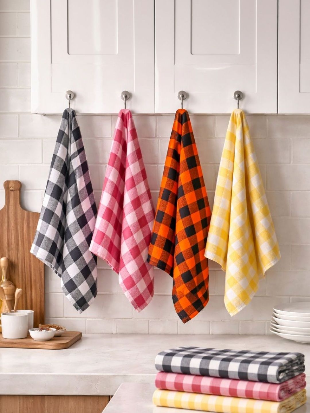 ZENSHA DECOR 4Pcs Black & Yellow Checked Premium-Cotton Highly Absorbent Kitchen Towels-picture-30