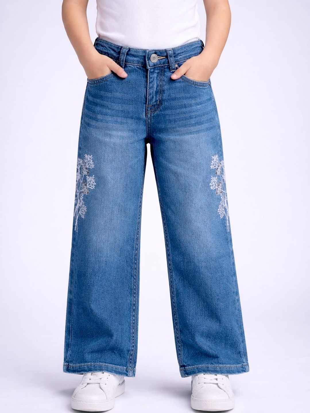 Purple United Kids Girls Jean Wide Leg Mid-Rise Stretchable Jeans