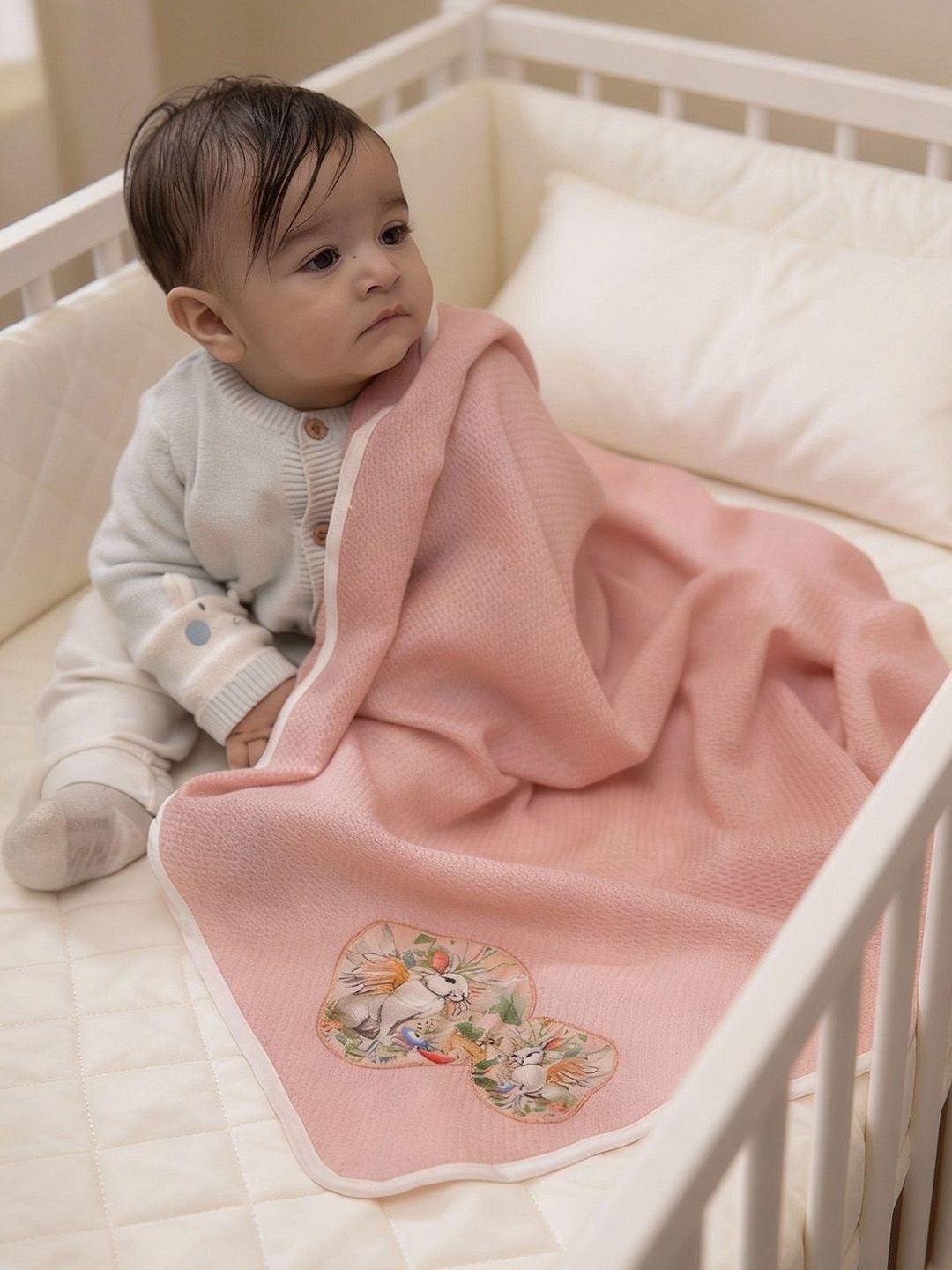 THE BABY TRUNK Pink & Pink Cartoon Characters Woollen 120 GSM Core-image-12