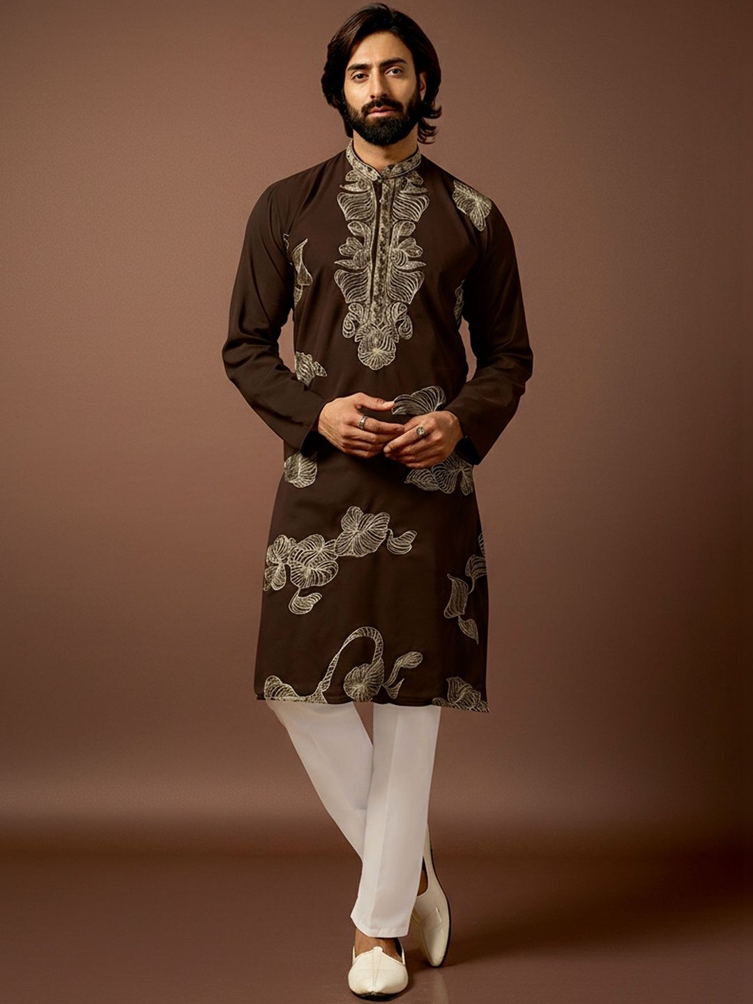 RANGRAAG Men Ethnic Motifs Embroidered Regular Thread Work Kurta with Trousers-picture-41