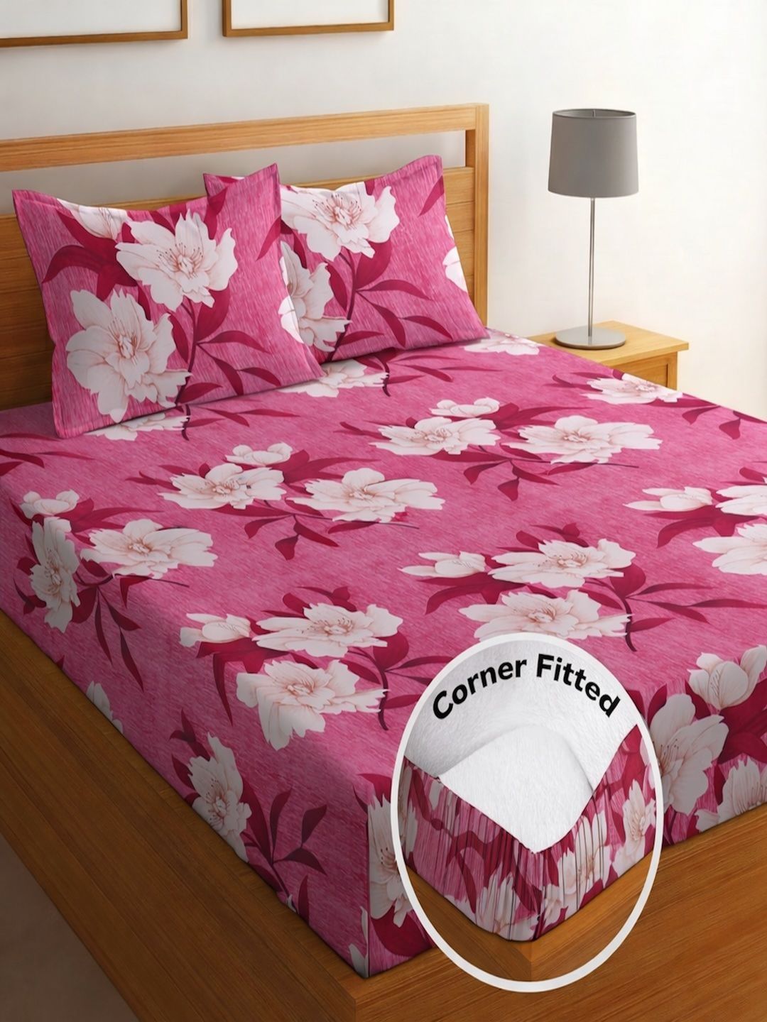 IWS Pink Floral Bedsheet with 2 Pillow Covers-picture-56