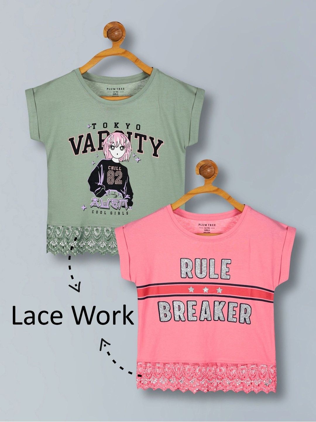 PLUM TREE Girls Pack of 2 Premium Cotton Lace Border Crop Top-picture-1