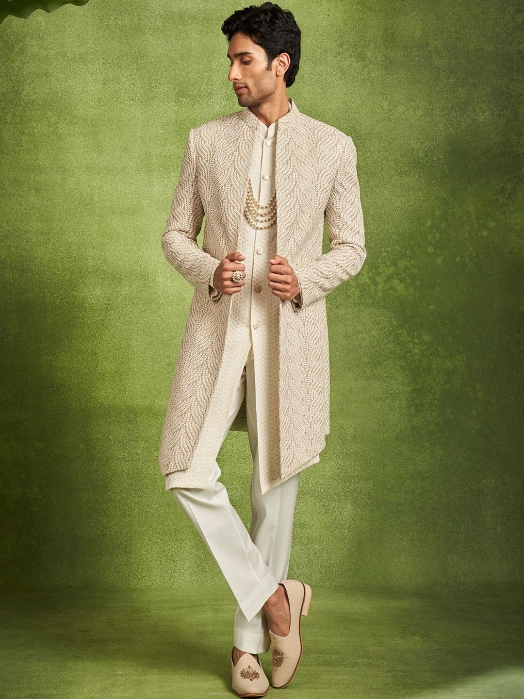 Twamev Men Embroidered Mandarin Collar Sherwani Set-picture-30
