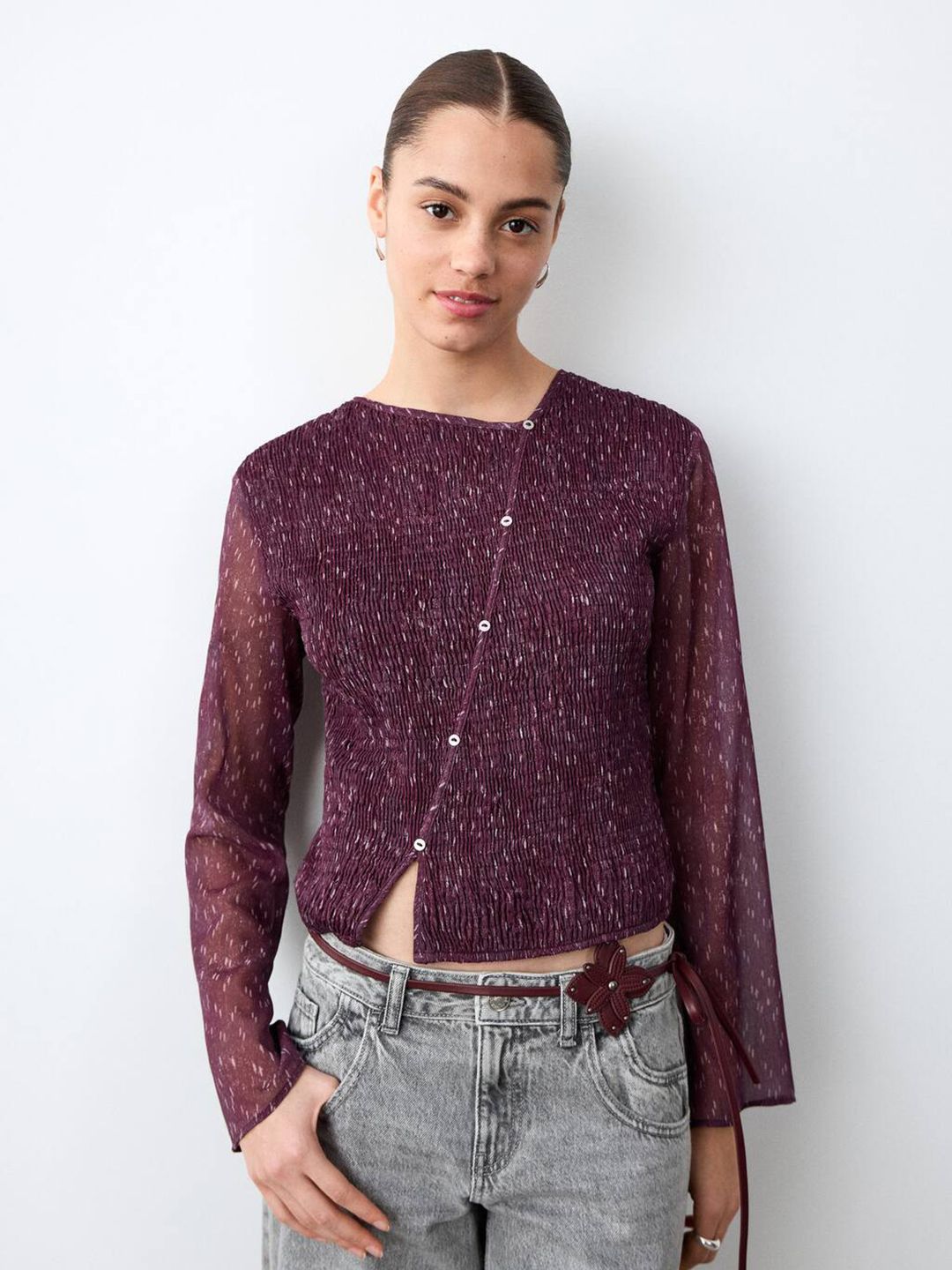 MANGO MNG Geometric Printed Smocked Top-picture-28