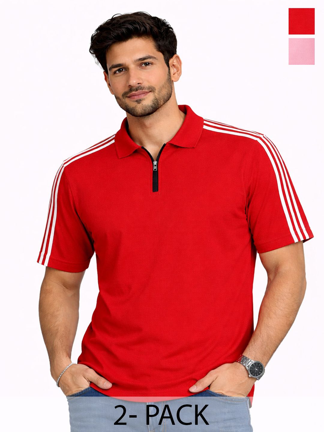 Organic Chics Men 2 Striped Polo Collar Dri-FIT Slim Fit T-shirt-image-27