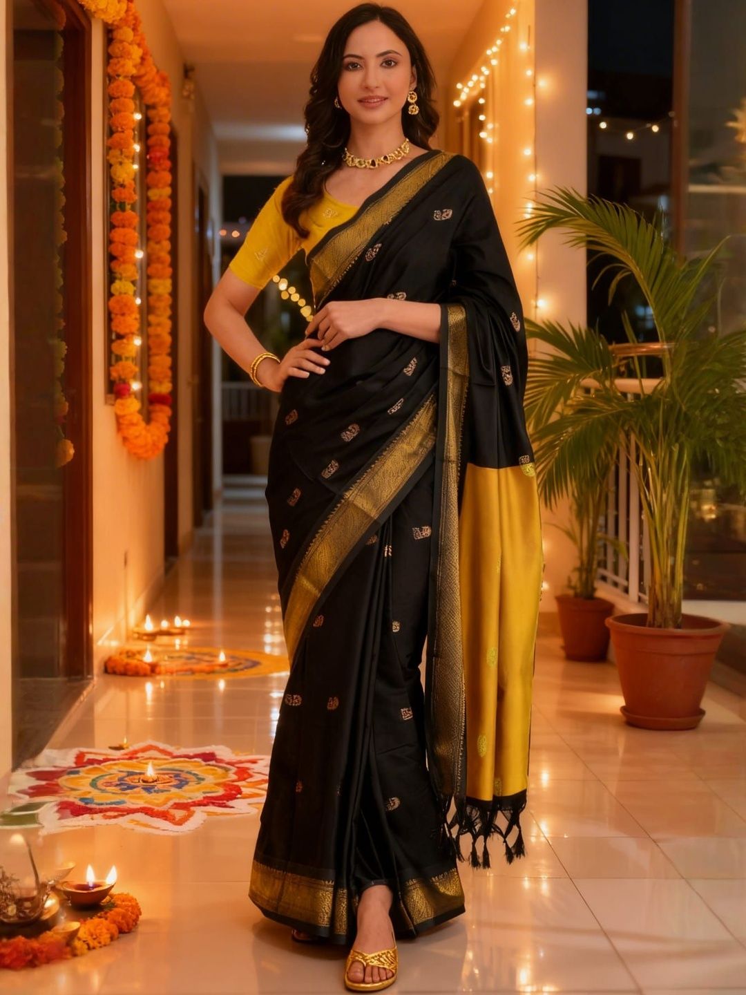 HERE&NOW Woven Design Zari Art Silk Kanjeevaram Saree-picture-41