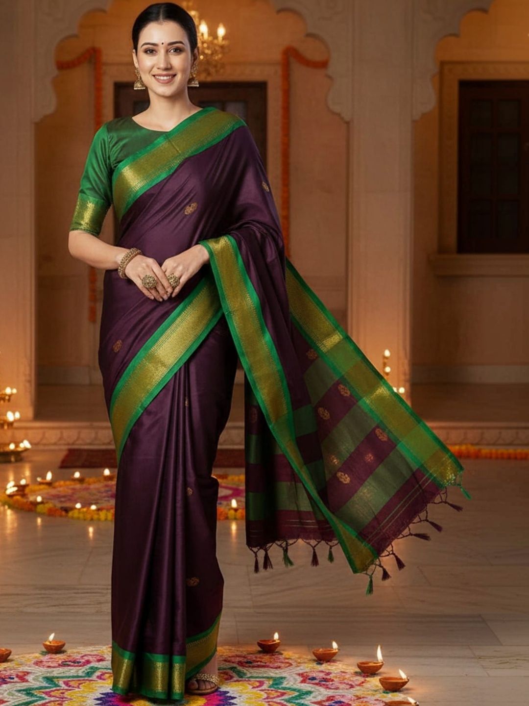 HERE&NOW Woven Design Zari Art Silk Kanjeevaram Saree-picture-37