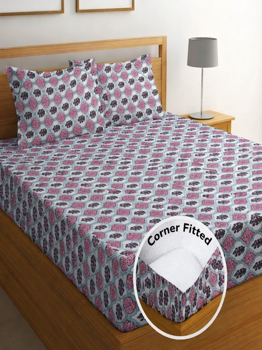 IWS Multicoloured Geometric Bedsheet with 2 Pillow Covers-picture-44