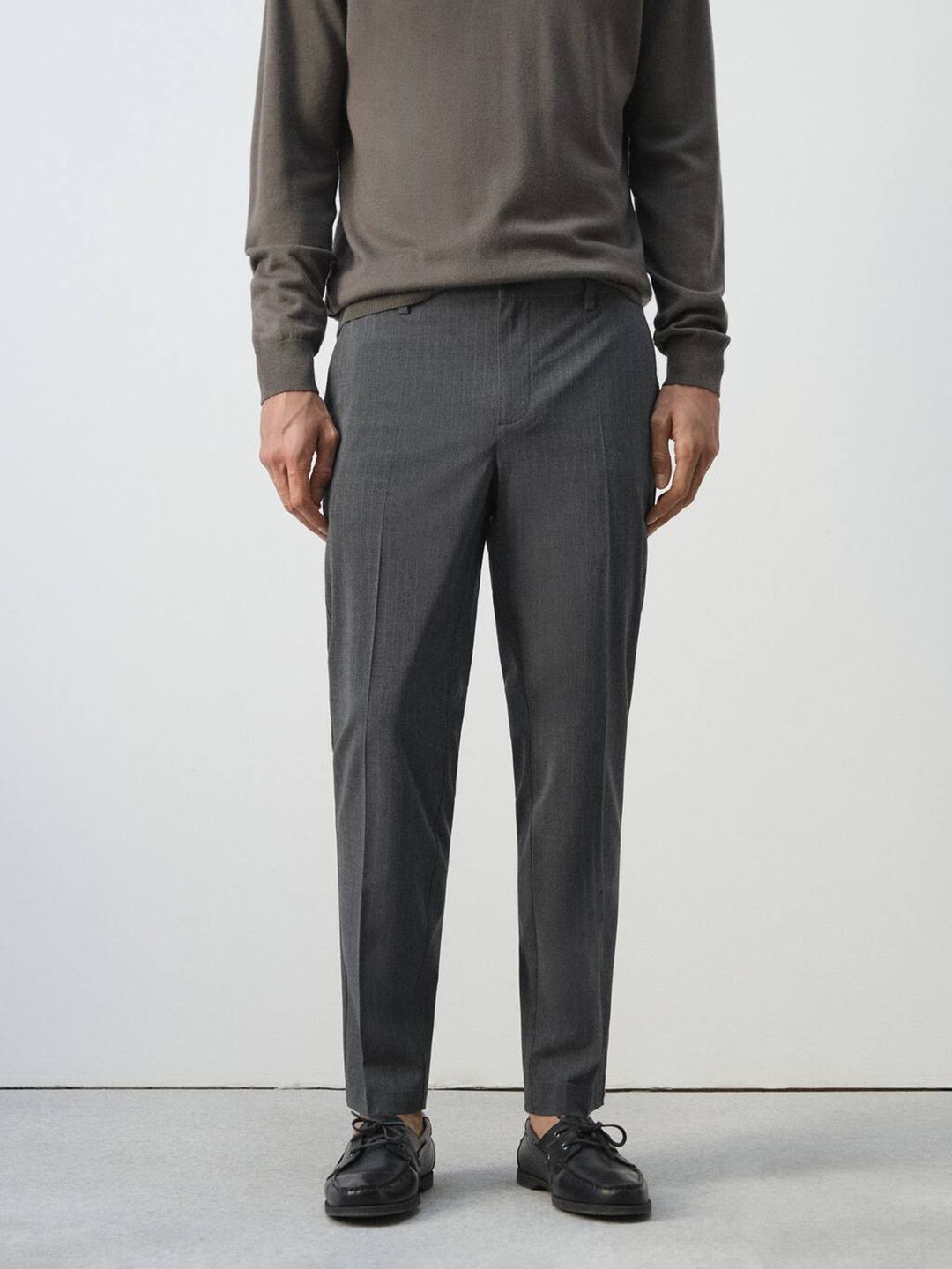 MANGO MAN Men Striped Slim Fit Cropped Pleated Trousers-picture-37