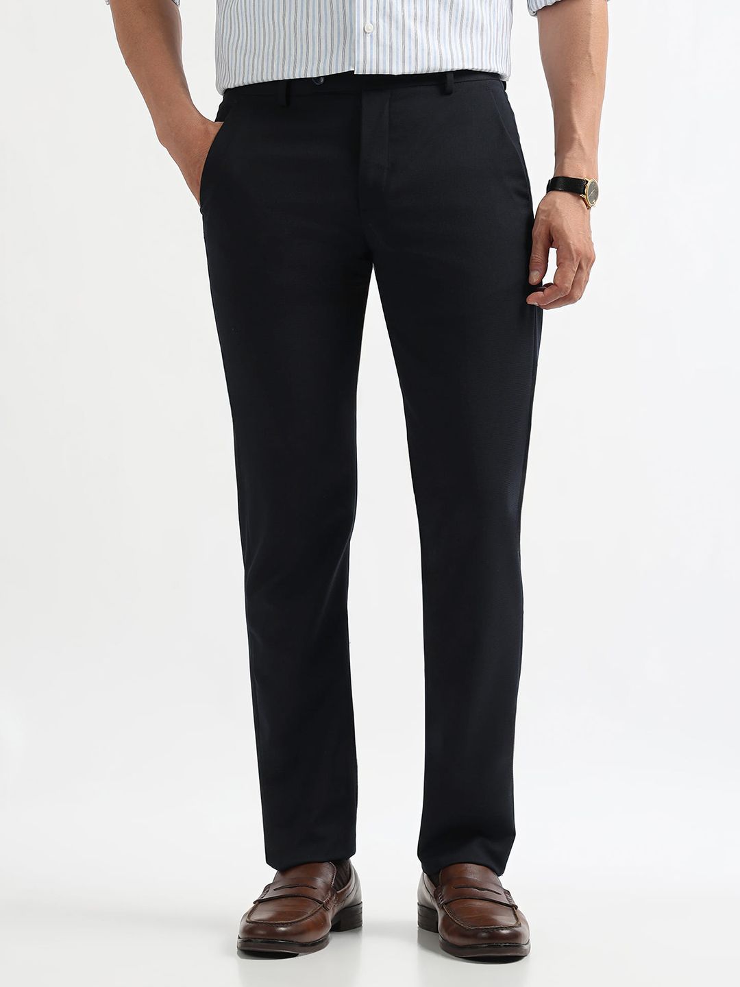 Arrow Men Hudson Tailored Fit Self Design Formal Trousers-picture-44