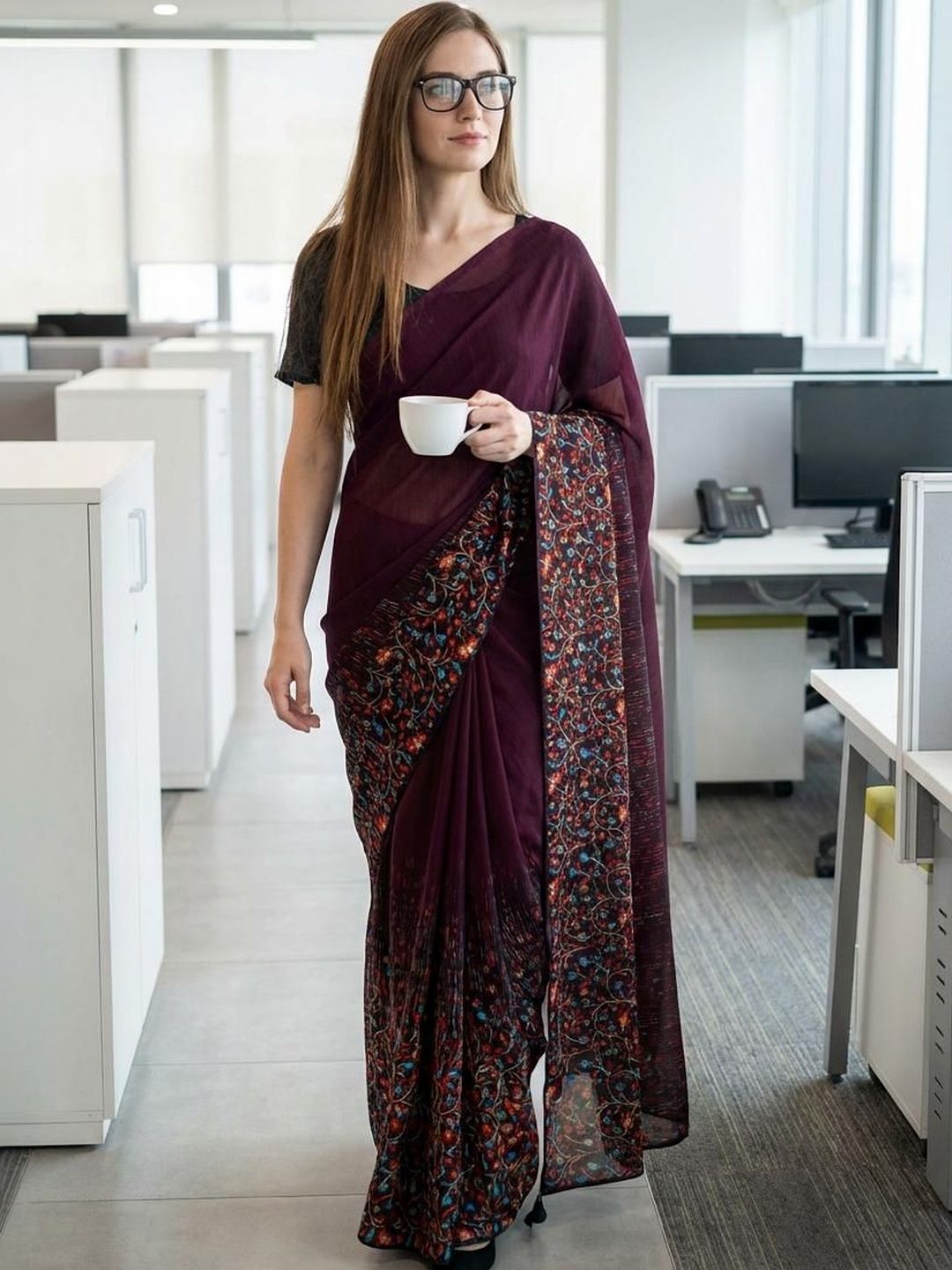 SZN Floral Poly Georgette Designer Saree-picture-32