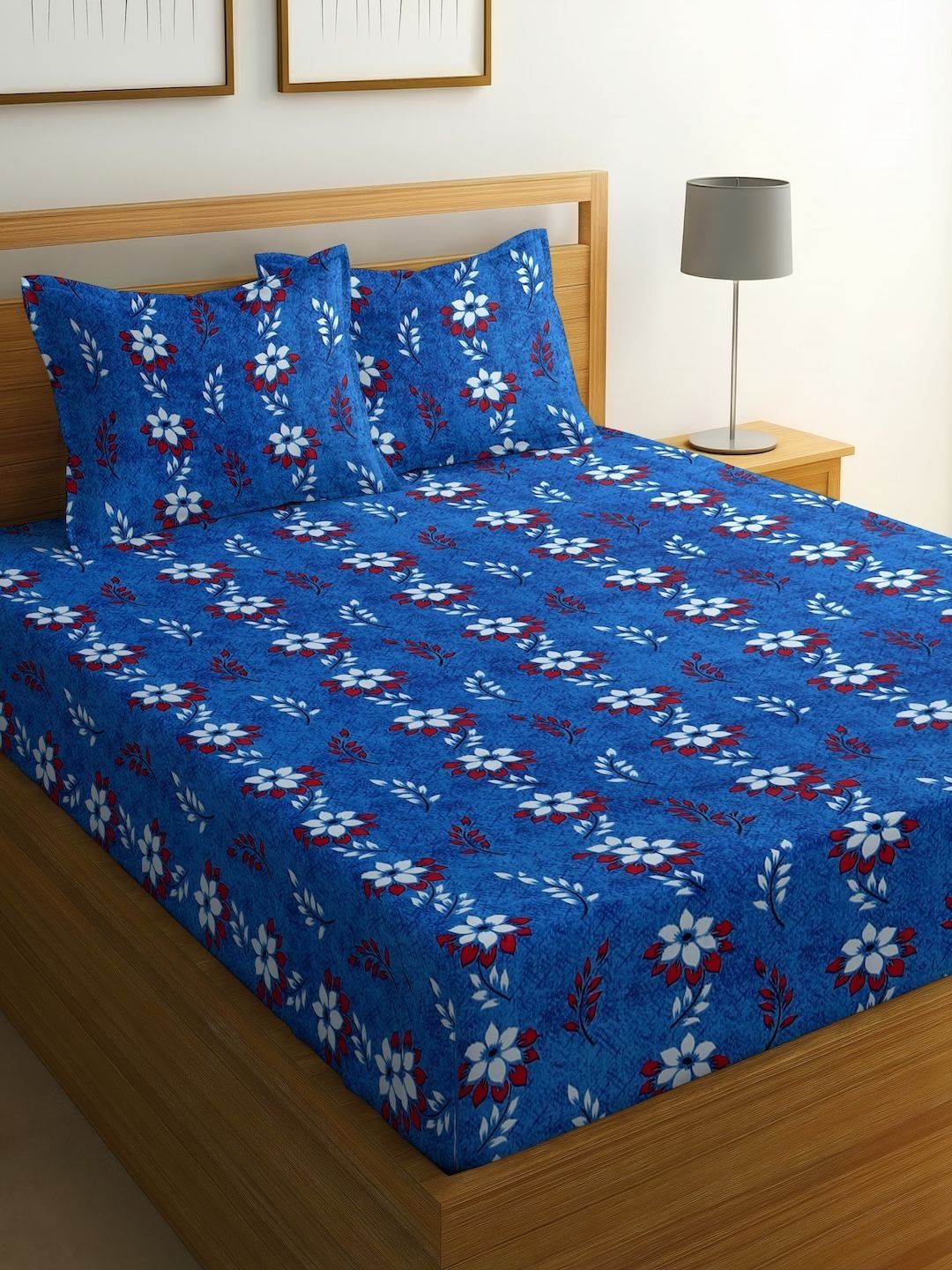 IWS Blue Floral Bedsheet with 2 Pillow Covers