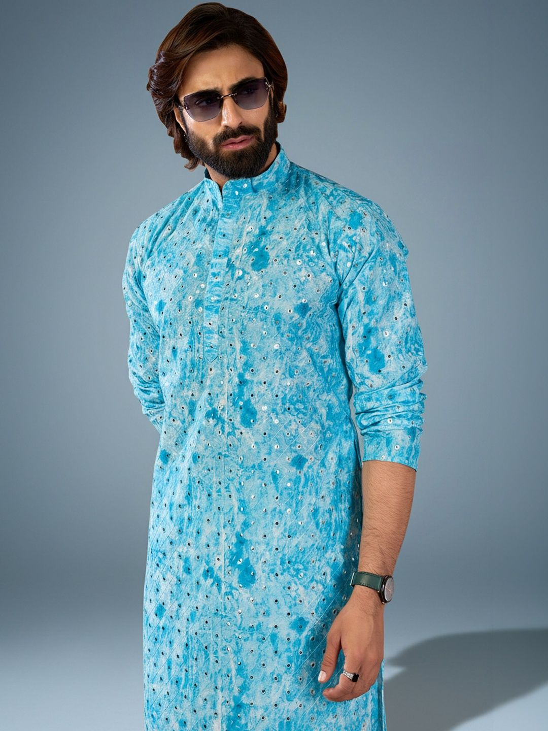 RANGRAAG Men Printed Regular Mirror Work Kurta with Trousers-picture-46