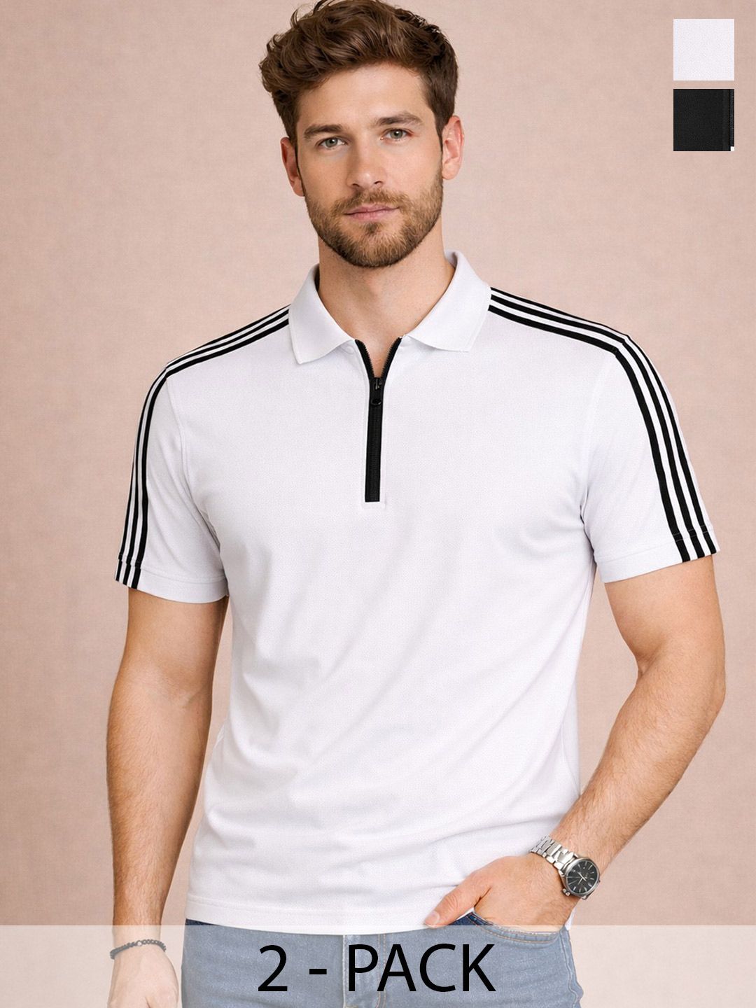 Organic Chics Men 2 Striped Polo Collar Dri-FIT Slim Fit T-shirt-picture-19
