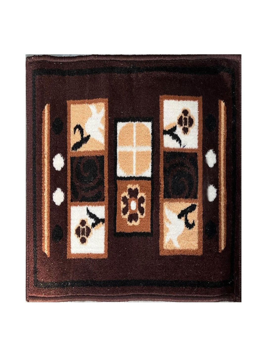 Myntra Elegant Homes Brown & Beige Box-Patterned Rectangular Anti-Skid Doormat-image-5