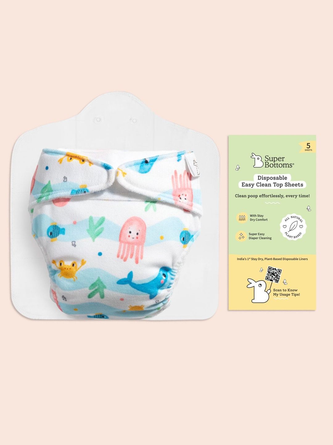 SuperBottoms Super Soft Freesize UNO Cloth Diaper With Disposable Liners - 5 Pcs-image-2