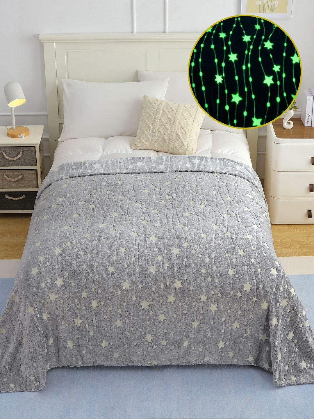 Story@home Grey & White Geometric Fleece AC Room 300 GSM Blanket-image-41