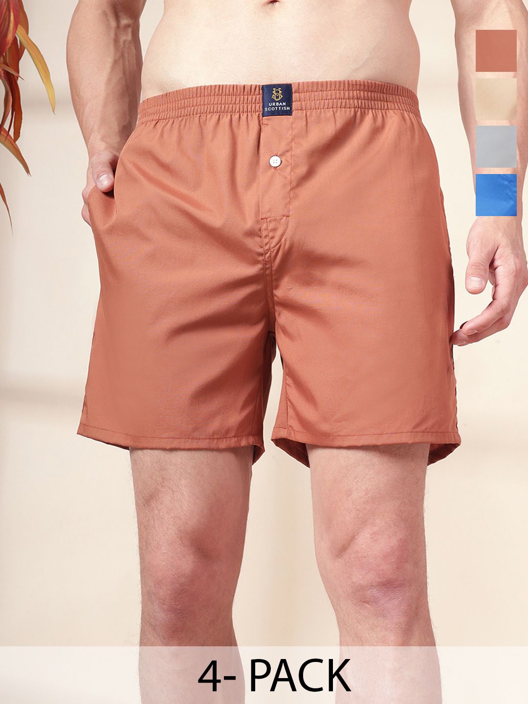 URBAN SCOTTISH Men Pack Of 4 Cotton Boxers-picture-46