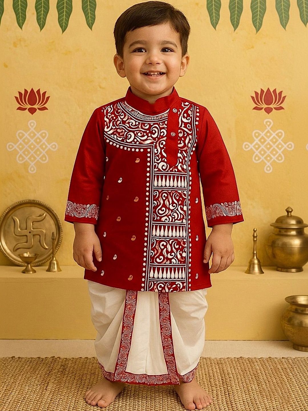 AHLAN APPARELS Boys Ethnic Motifs Printed Regular Pure Cotton Kurta with Dhoti Pants-picture-46