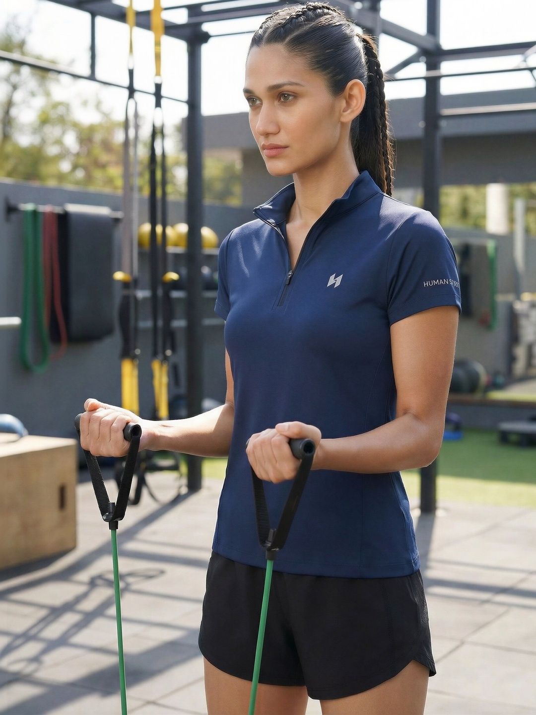 HUMAN SPIRIT Women Brand Logo High Neck Slim Fit T-shirt