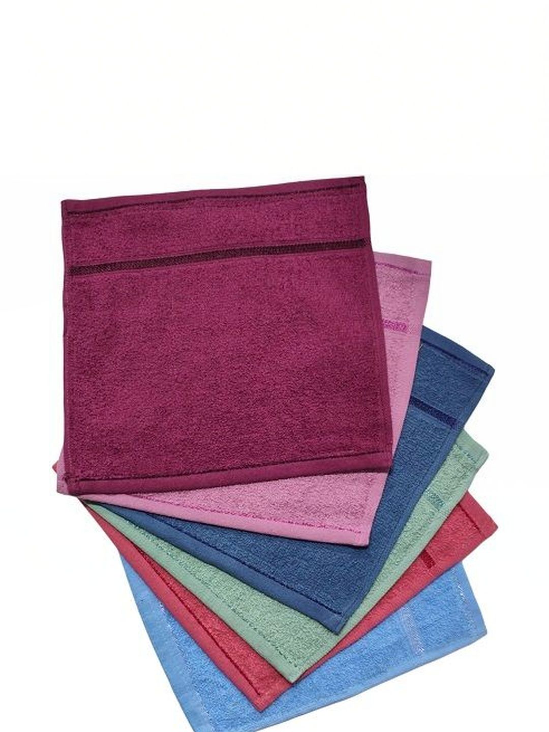 Cotton Bolls Textiles Pink & Green Textured Cotton 6-Pcs Face Towels-picture-21