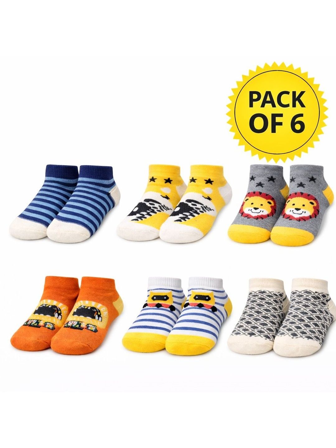 HEBTROCO Unisex Kids Pack of 6 Cotton Blend Patterned Ankle Length Socks-picture-13