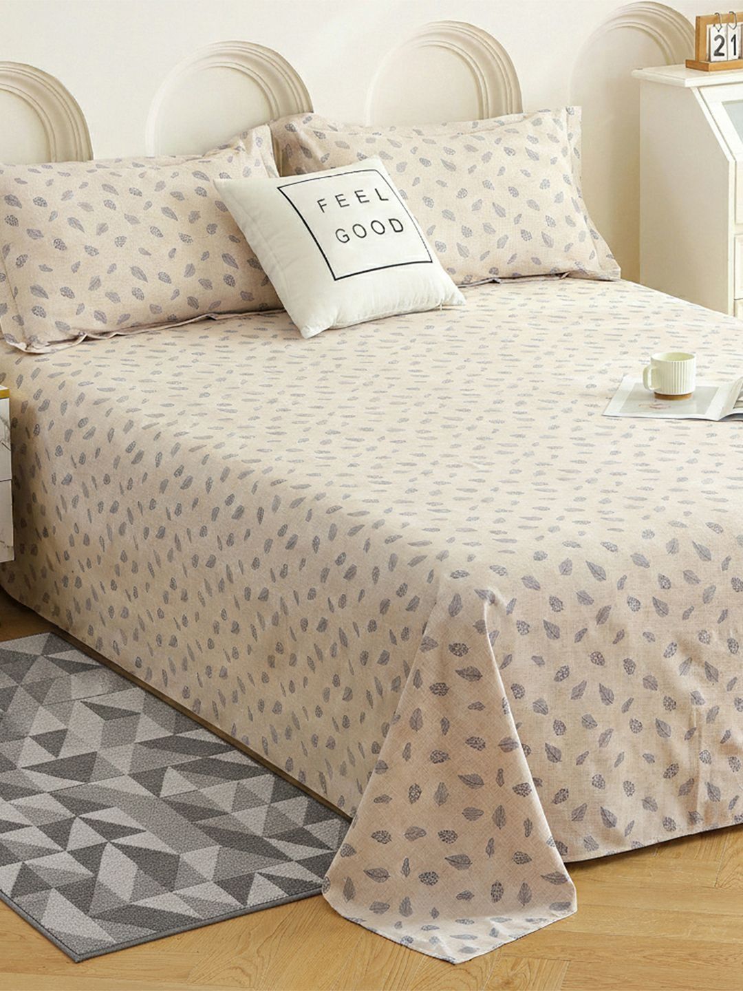Story@home Blue & Green Floral 300 TC King Bedsheet with 2 Pillow Covers-picture-1