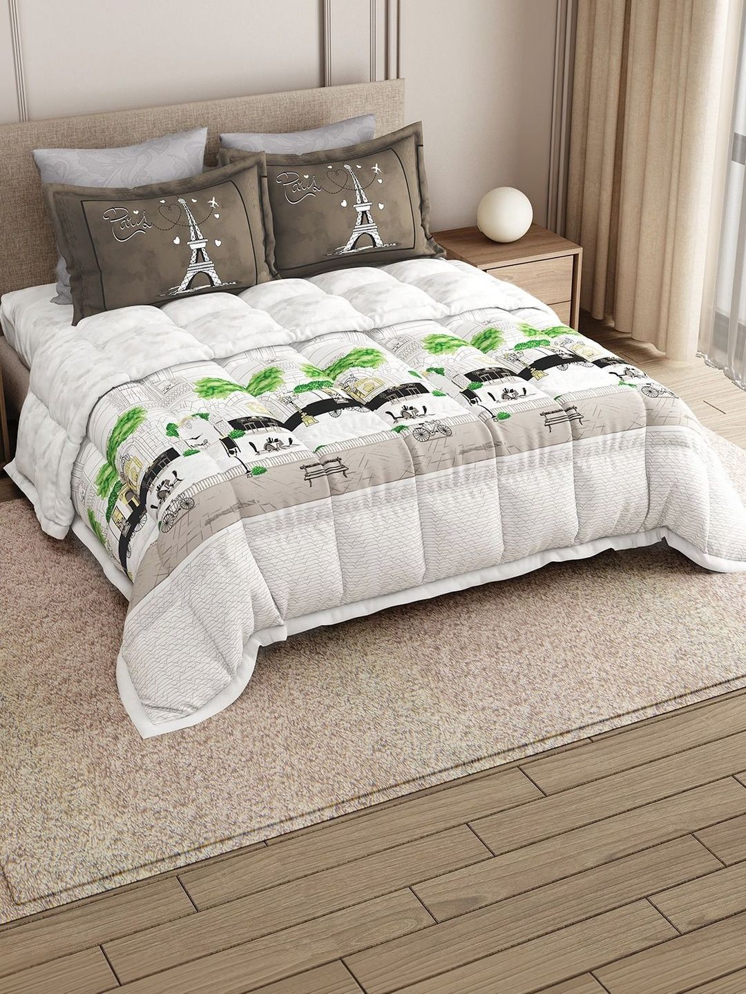 LABHAM Brown & White Ethnic Motifs Cotton 4 Piece Double King Superfine Bedding Set-image-47