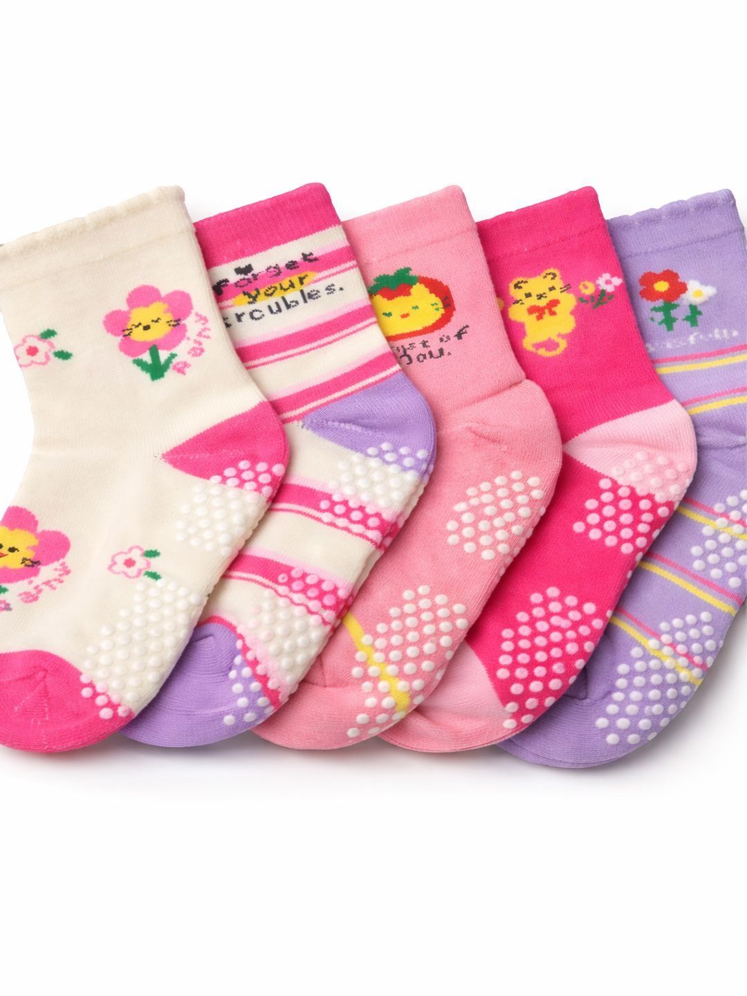 CORTICA Unisex Kids Pack of 5 Cotton Blend Assorted Patterned Ankle Length Socks-picture-44